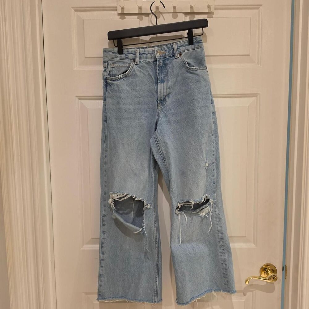 Zara Women's Wide Leg Distressed Jeans